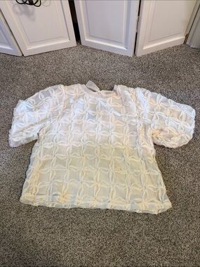Ellison White Textured Puff-Sleeve top
